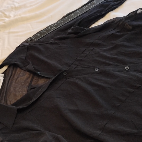 Rebecca Minkoff's Sheer black shirt with small diagonal folds. Size Small - Picture 7 of 11